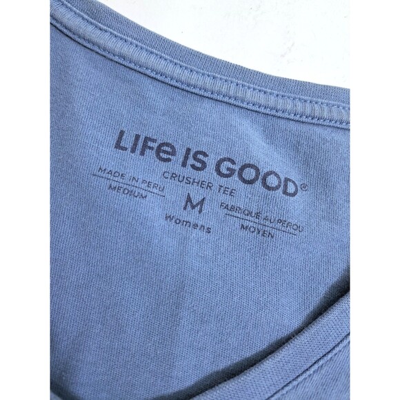 Life Is Good Women's Medium Crusher Peace Love Coffee TShirt Short Sleeve Blue - Picture 3 of 8